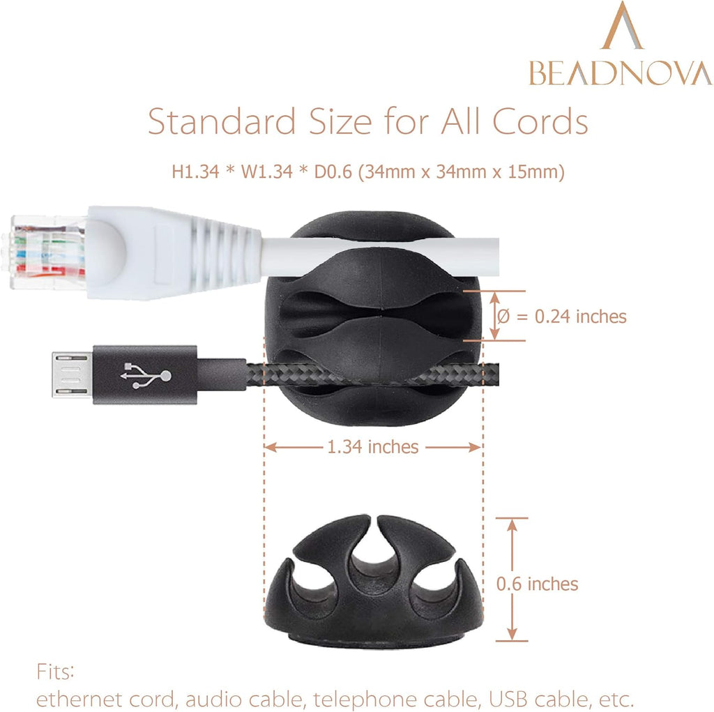 BEADNOVA Cable Clips Cord Organizer Cable Management Wire Cord Holder 3 Slots Adhesive Wire Holder for Car Charging Accessory PC Office Home (Black, 6 pcs)