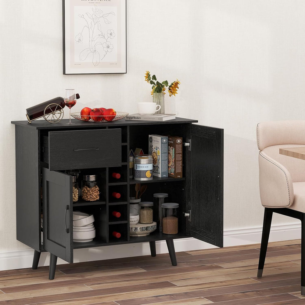 GOFLAME Wine Bar Cabinet, Buffet Sideboard with 2 Doors & 1 Drawer, 6-Bot...