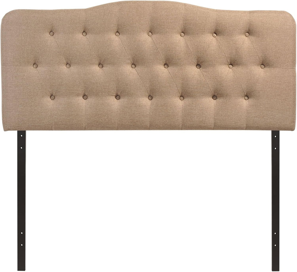 Modern Contemporary Queen Size Fabric Headboard, Beige Fabric