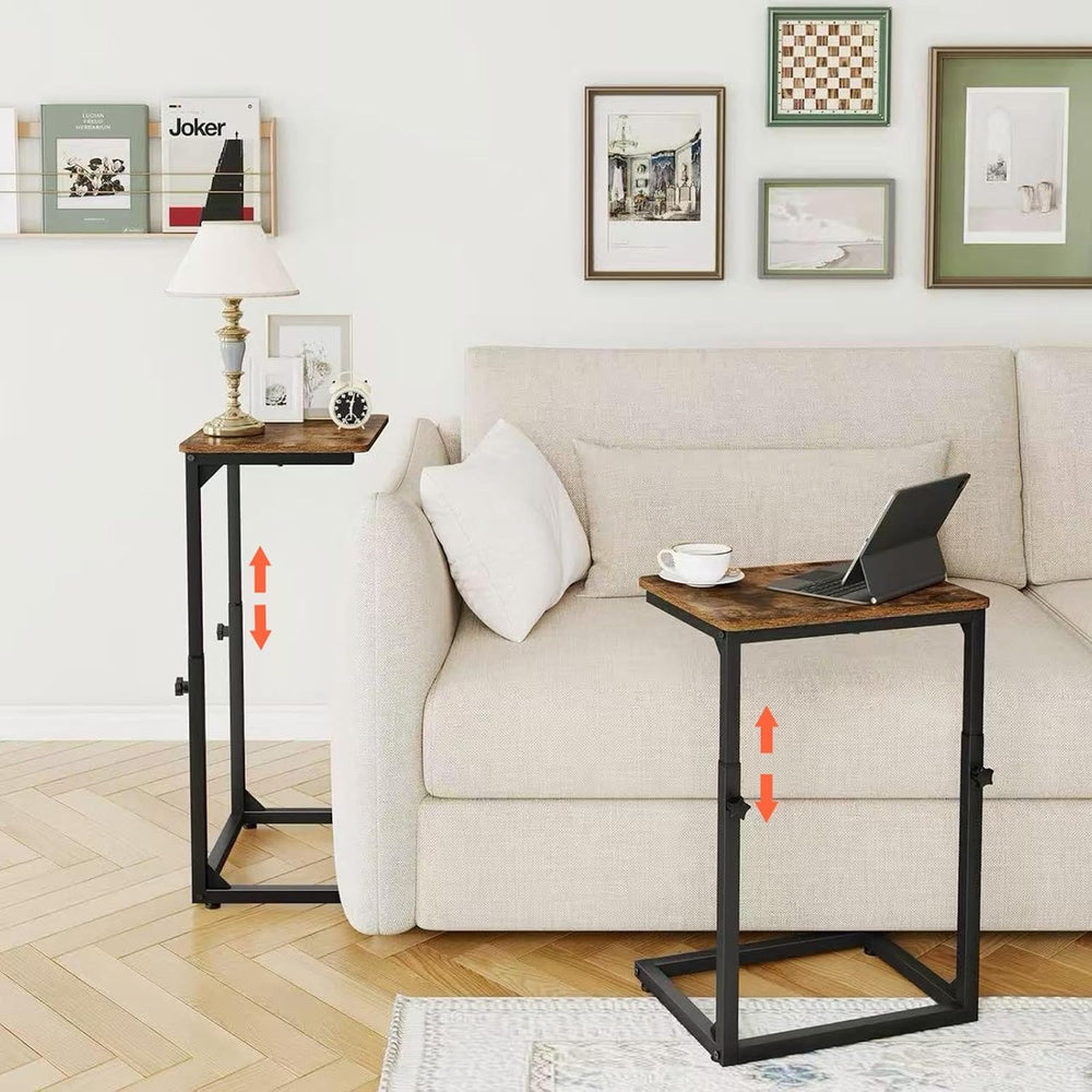 7-Level Adjustable C-Shaped End Table, Small Side Table for Couch, Sofa TV Tr...