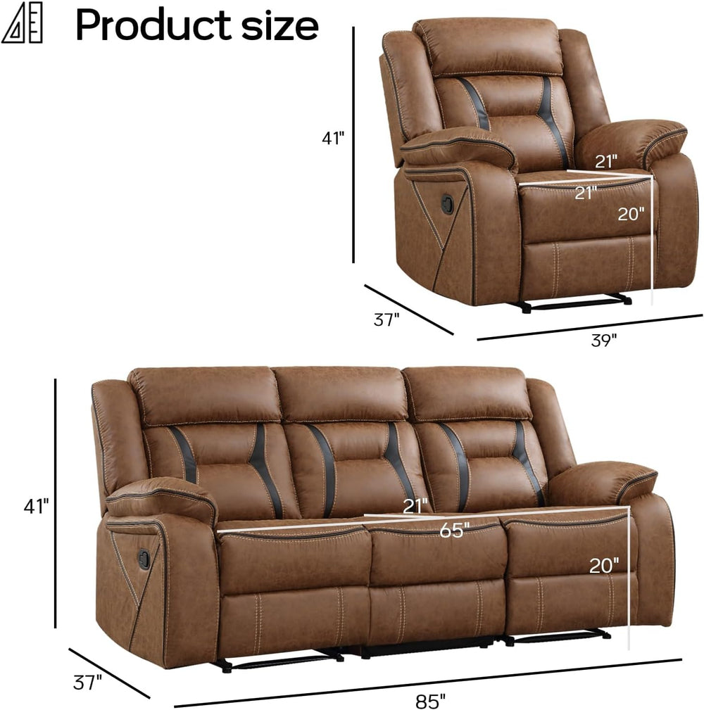 EBELLO Manual Recliner Sofa Set, Faux Leather Reclining Living Room Furniture...