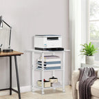 Lerliuo 3-Tier Printer Stand, Industrial Mobile Printer Table with Storage Shelf and Steel Frame, Rolling Printer Cart Holder with Lockable Wheels for Home, Office (White)