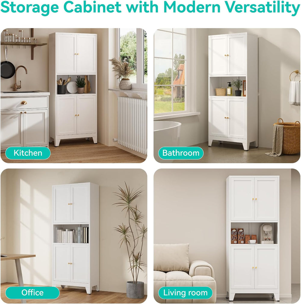 69" H Metal Pantry Cabinet with Open Shelf,13.78“Deep By 28" Wide S...