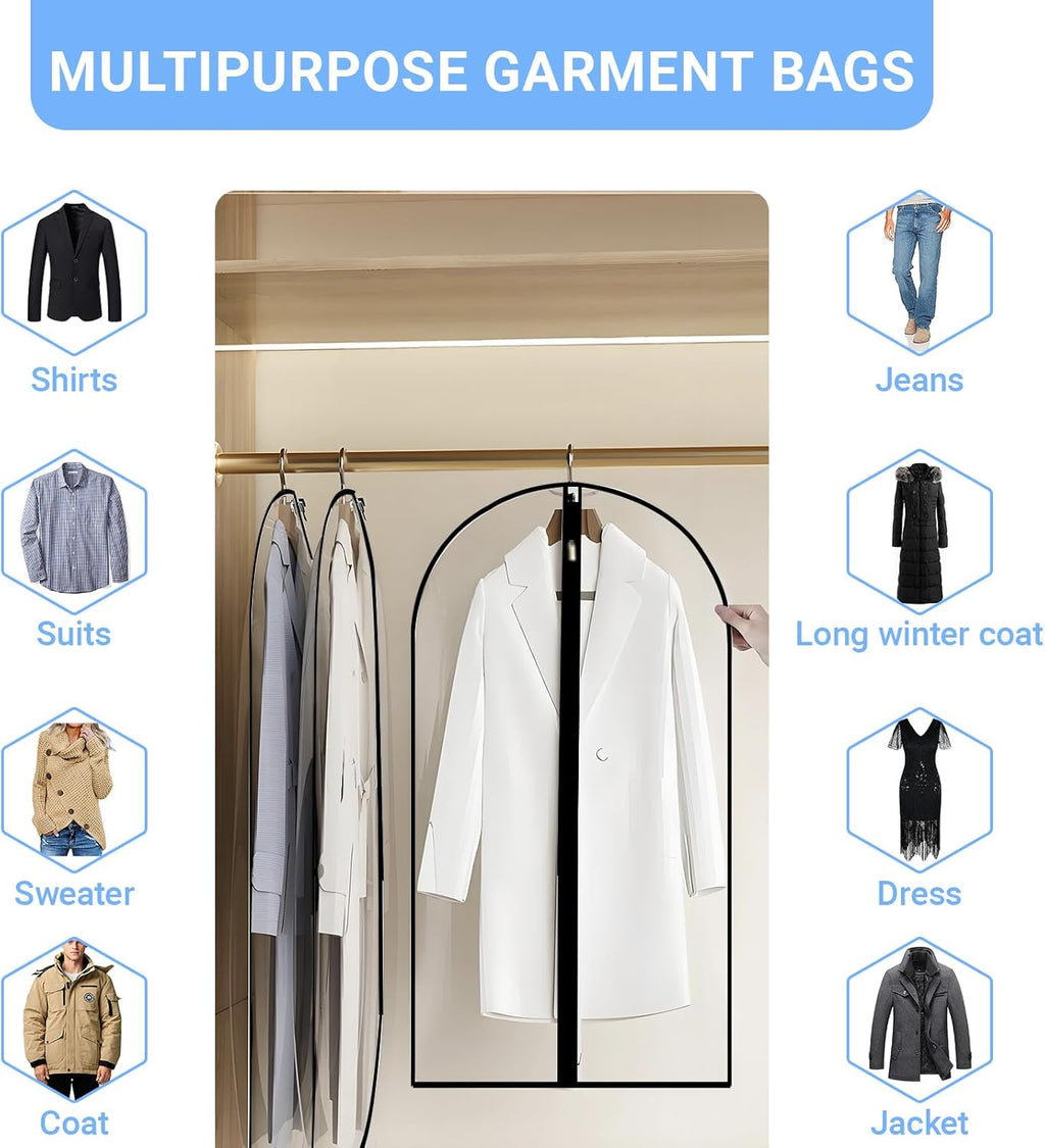 Garment Bags for Hanging Clothes 24'' x 48'' (Set of 12) Coat Covers for Closet Foldable Washable Dress Bags for Hanging Clothes for Long Dress Dance Costumes Suits Gowns Coats