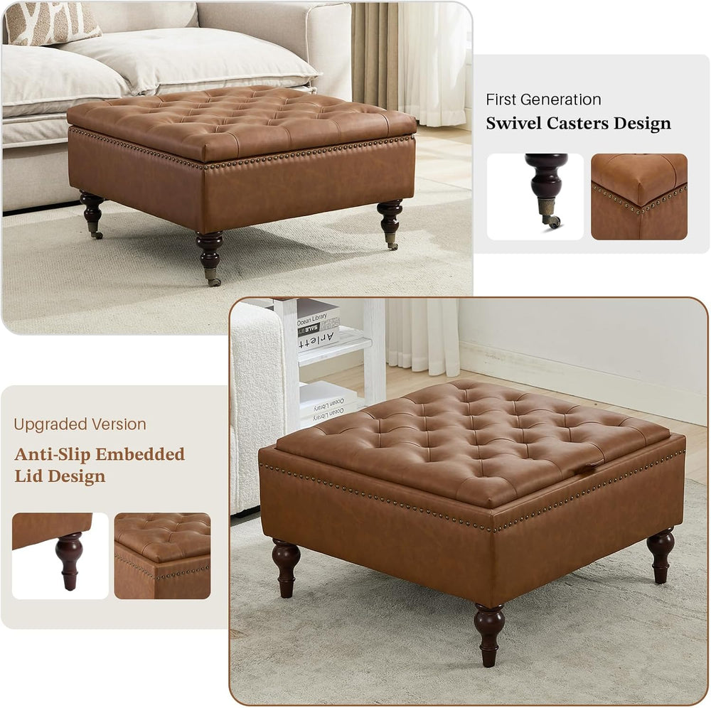 Storage Ottoman Coffee Table, Large Ottoman with Storage Oversized Square Foo...