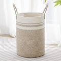 VIPOSCO Tall Laundry Hamper, Woven Rope Storage Basket for Blanket, Toys, Dirty Clothes in Living Room, Bathroom, Bedroom - 30L Brown & White