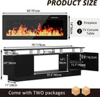 70" Fireplace TV Stand for TVs up to 80 Inches with 36'' Electric Fireplace & Remote, Modern Entertainment Center with LED Light,Woodeen TV Console for Living Room, 8 Acrylic Posts, Black