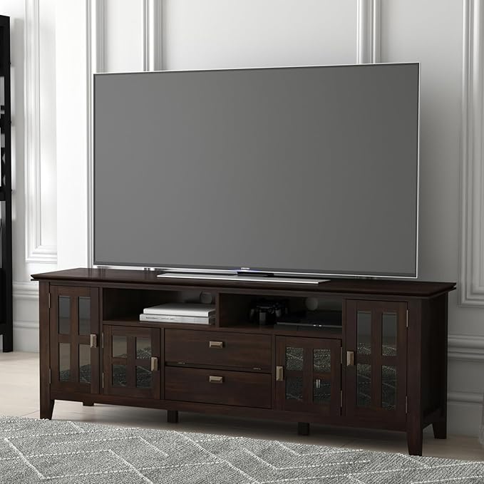 SIMPLIHOME Artisan SOLID WOOD 72 Inch Wide Contemporary TV Media Stand in White for TVs up to 80 Inches, For the Living Room and Entertainment Center