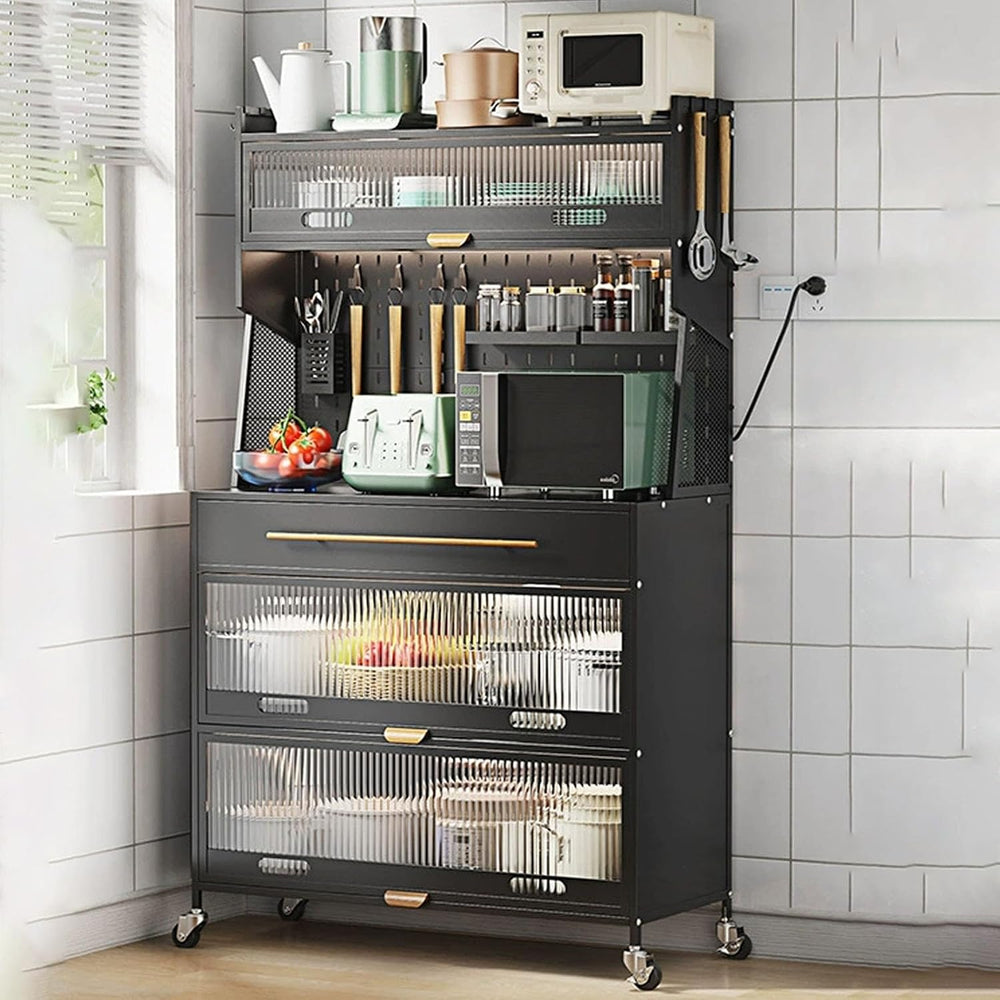JKGHK 5-Tier Bakers Racks with Storage for Kitchens, Microwave Stand on Wheel...