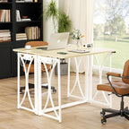 Folding Table, 31.5" Small Desk for Bedroom with Power Outlet, Space Saving Foldable Computer Desk for Home Office, Easy Assembly, Beige