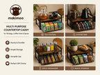 Wood & Matte Black Metal Tea Bag Organizer with Drawer, 8 Compartments Tea Storage Holder with Top Tray, Multi-Purpose Countertop Caddy for Tea Bags, Coffee Pods & Spices