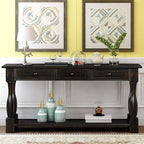 Merax Wood Farmhouse Entry Way Hallway Table with Drawers and Bottom Shelf Narrow Long Sideboard for Living Room (Distressed Black)