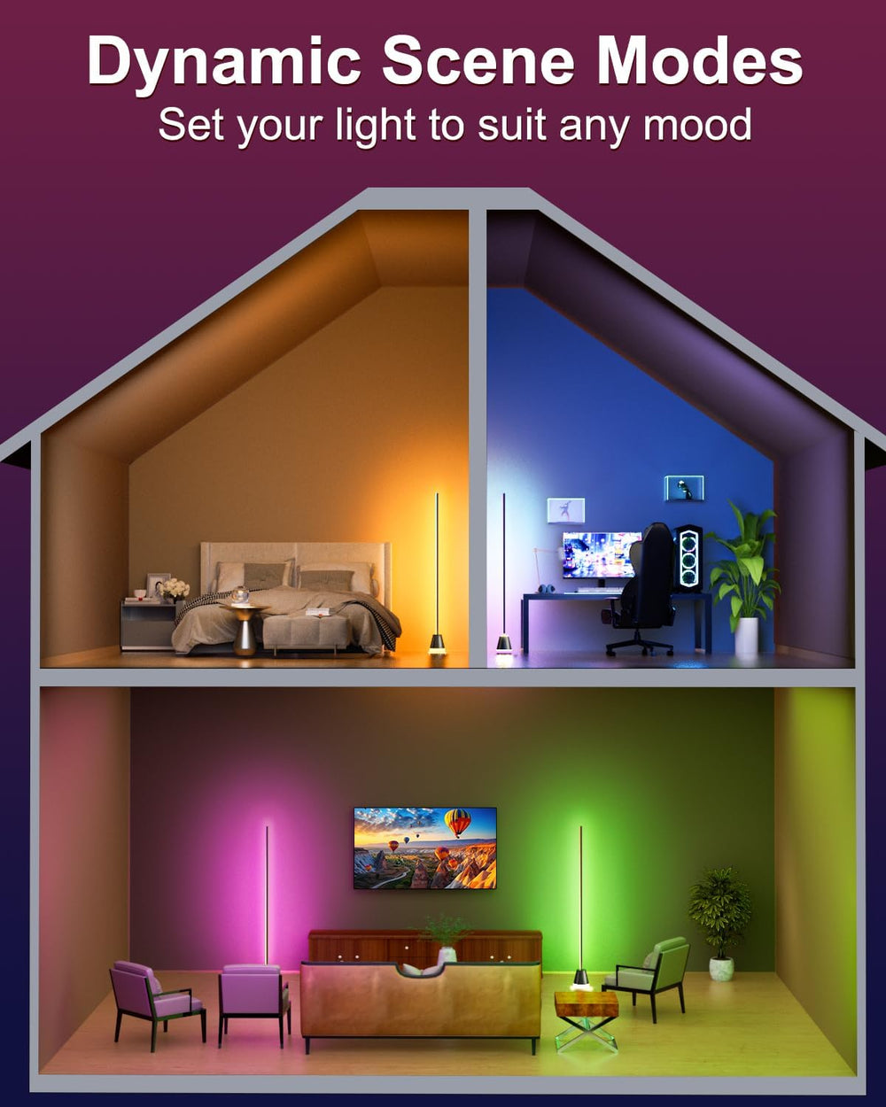Keepsmile Smart RGB LED Corner Floor Lamp,172 LEDs Bright Standing Lamps for ...