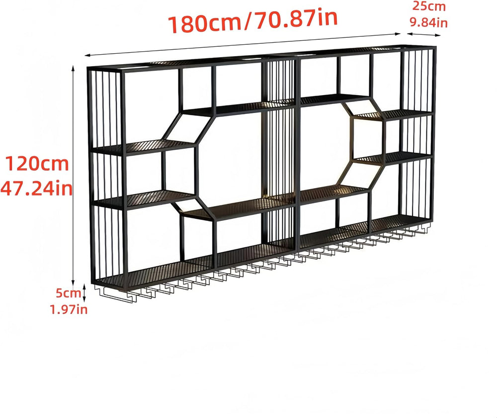 71 Inch Metal Wall-Mounted Wine Rack & Liquor Shelf, 5-Tier Large Bar She...