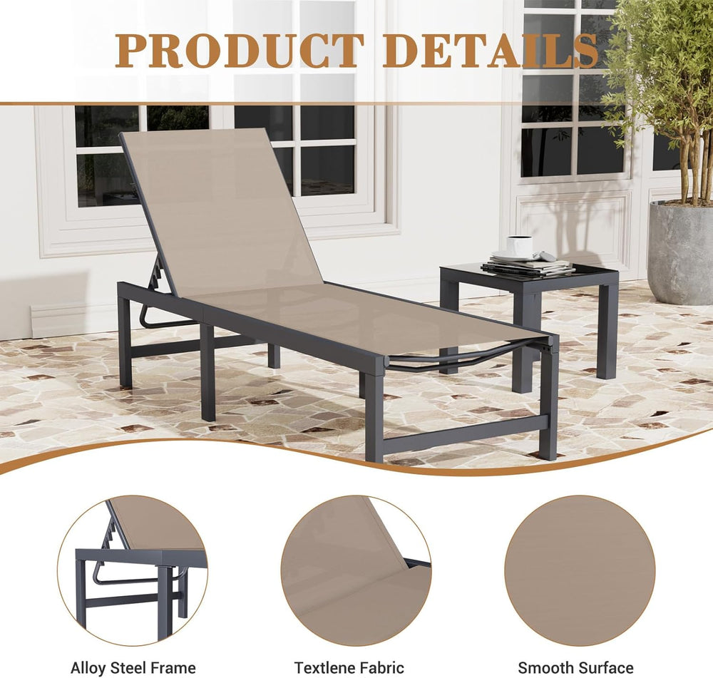 UDPATIO Outdoor Chaise Chairs & Table 3 Pieces Pool Lounge Chair, Poolsid...