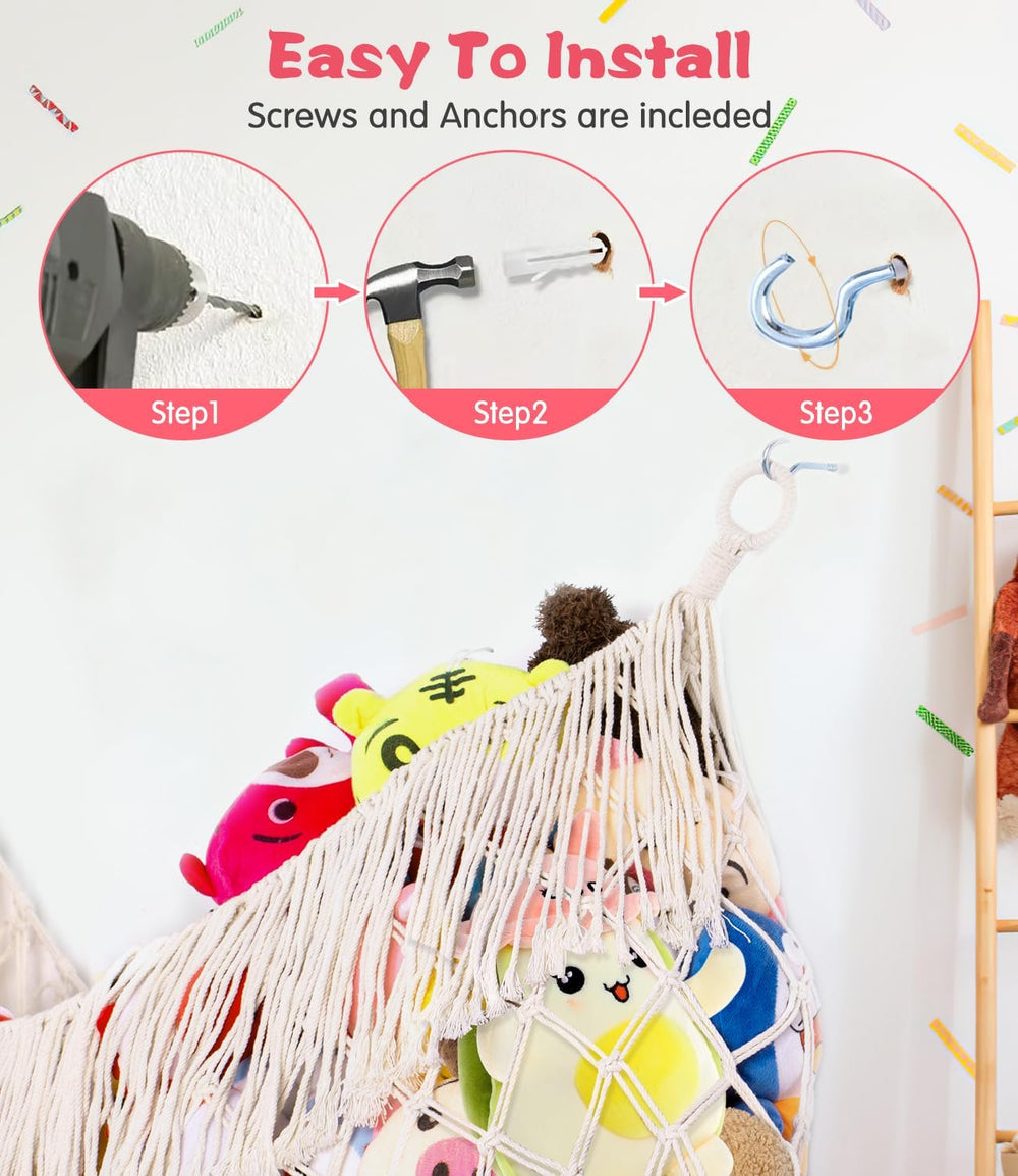 Stuffed Animal Hammock - Extra Large 63'' Long (Cream White) | Premiu...