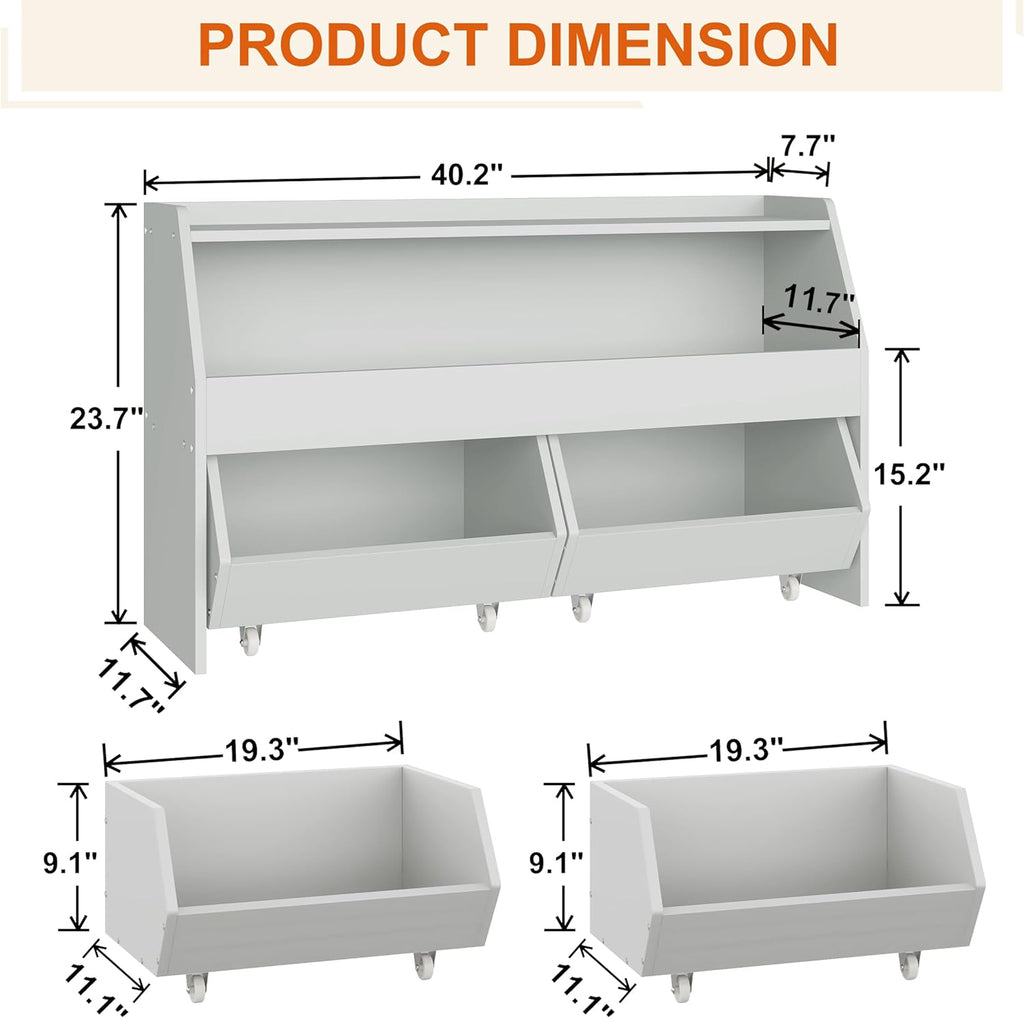 Toy Storage Organizer for Kids, Toy Storage Cabinet with Drawers, Boys and Girls Toy Shelf with Wheels, Toy Organizer Kids Bookshelf with Storage for Nursery, Playroom, Bedroom (Light Grey)