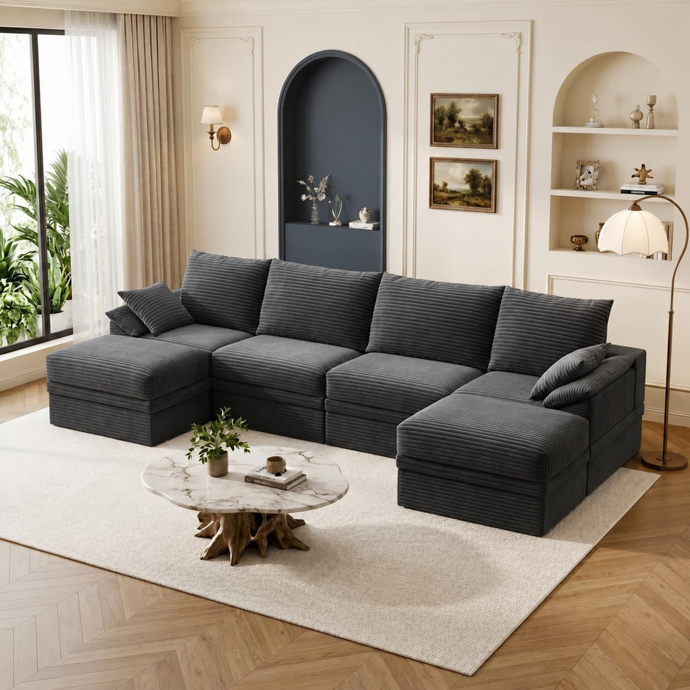 142" Modular Sectional Sofa Couch with Storage,U-Shape 4 Seat Comfy Mode...