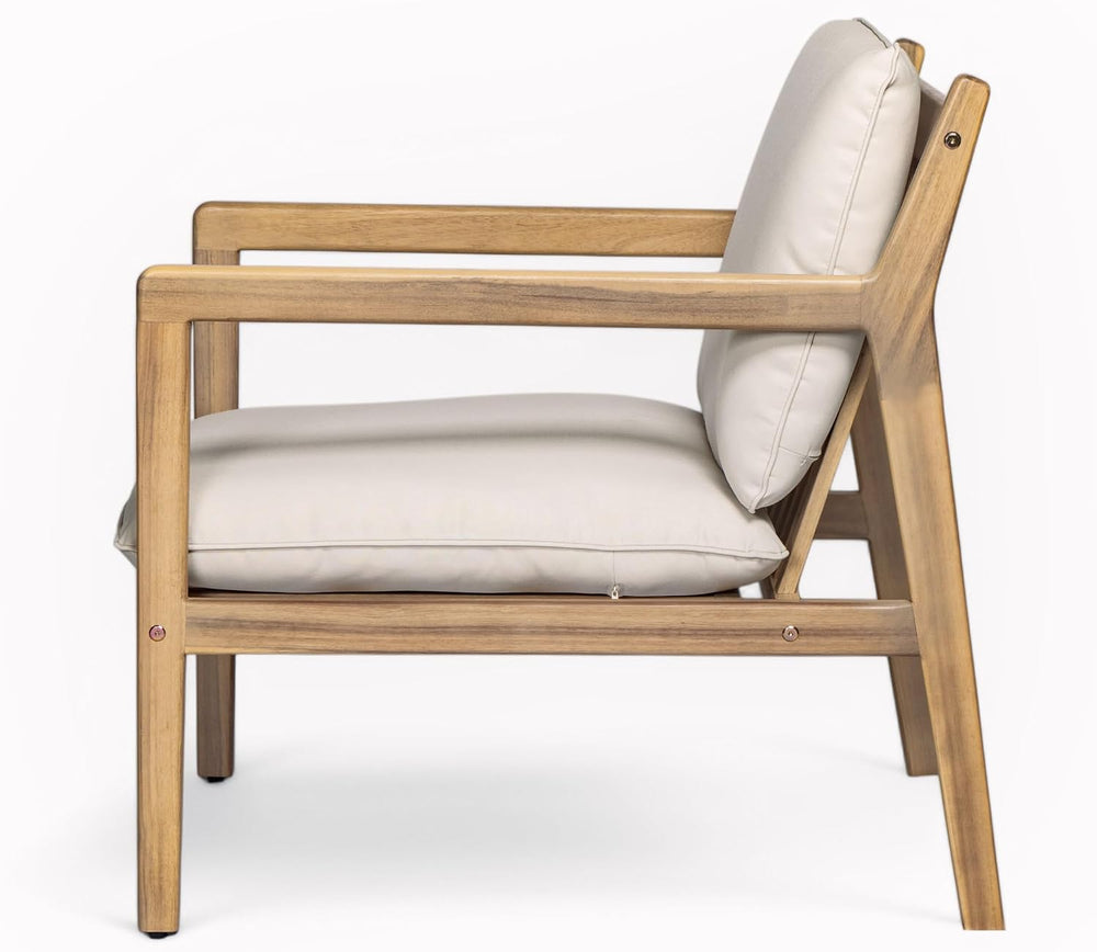 Elountik Acacia Wood Patio Club Chair Set of 2 with Cushions, Outdoor Armchai...