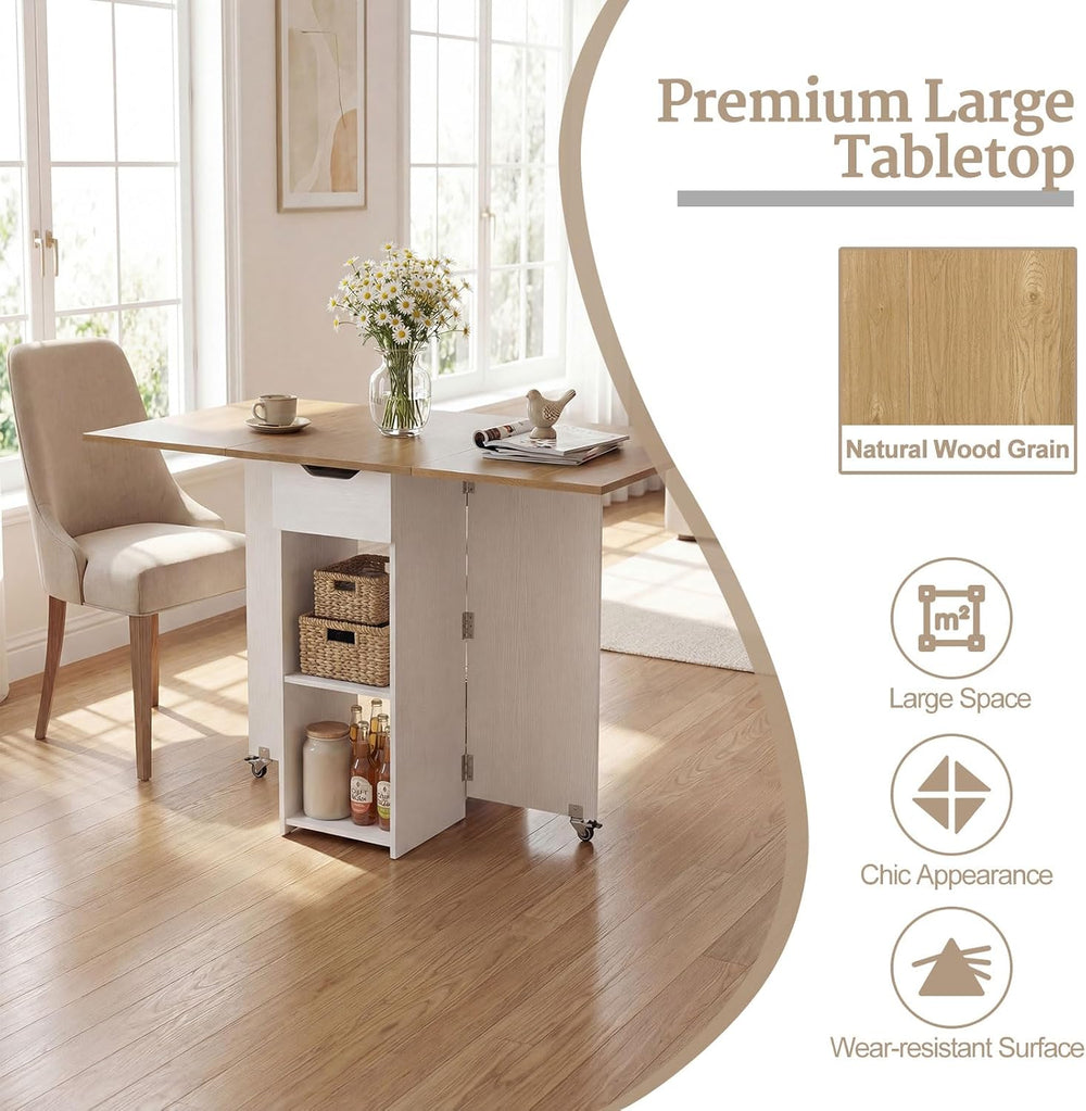 GOFLAME Drop Leaf Dining Table for 2-4, Folding Kitchen Table with Open Shelv...