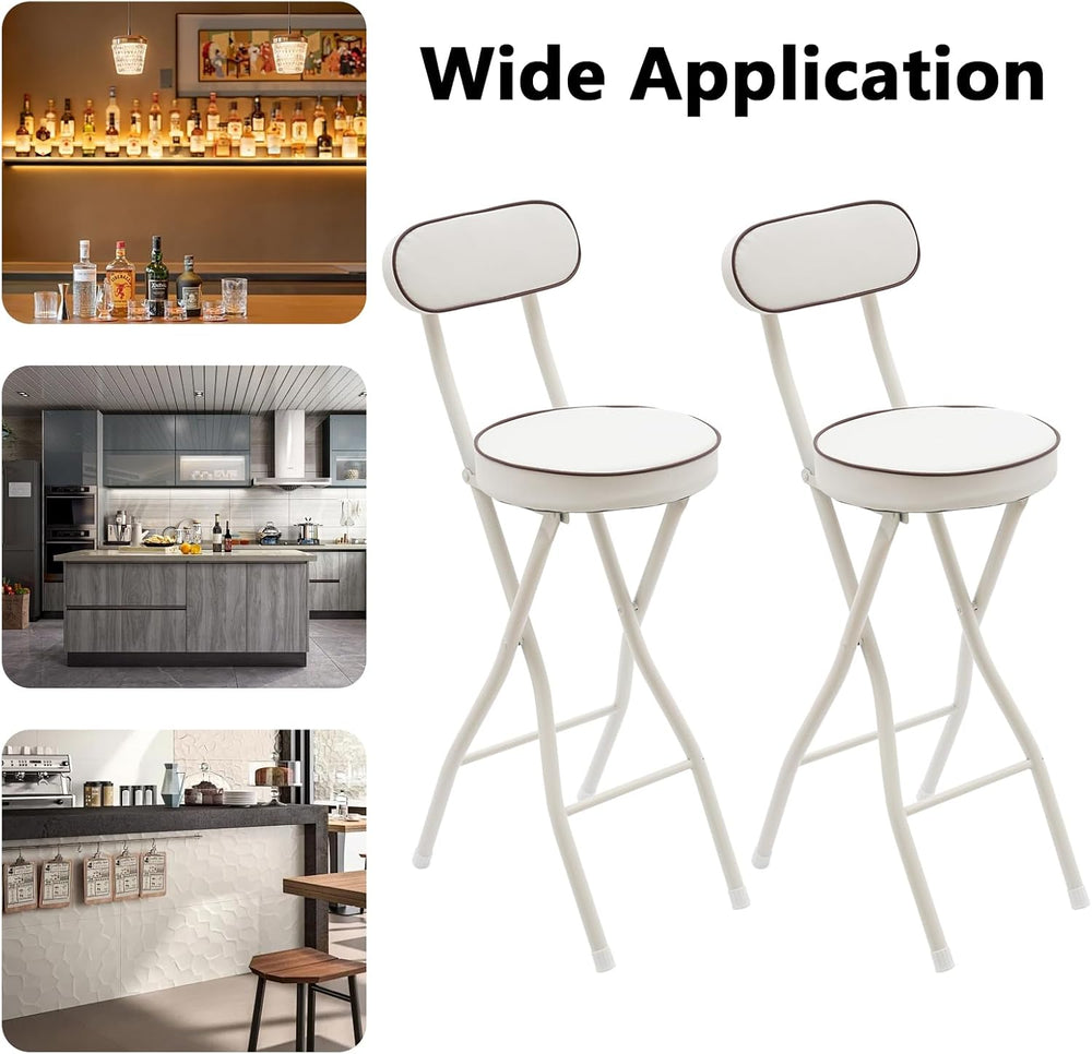 2 Pcs Folding Bar Stool with Backrest & Footrest 25.6in Height Tall Folda...