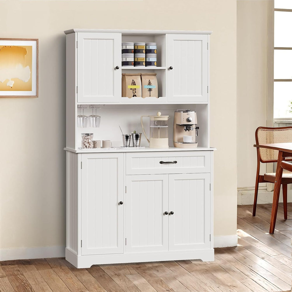 Gizoon Tall Kitchen Storage Cabinet with Door and Shelves White | Kitchen Pan...