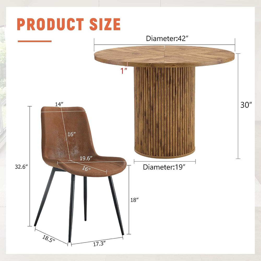 AZmac Round Dining Table Set for 4, Wooden Round Table 5-Piece with Modern Fa...