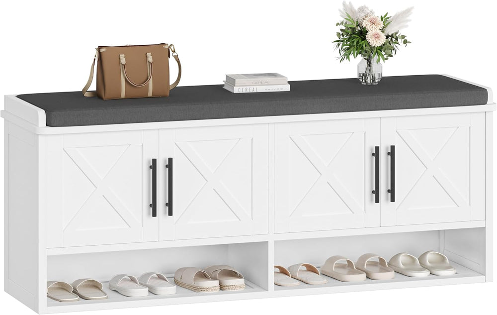 Farmhouse Storage Bench, Entryway Bench with Adjustable Shelves | 47.2" ...