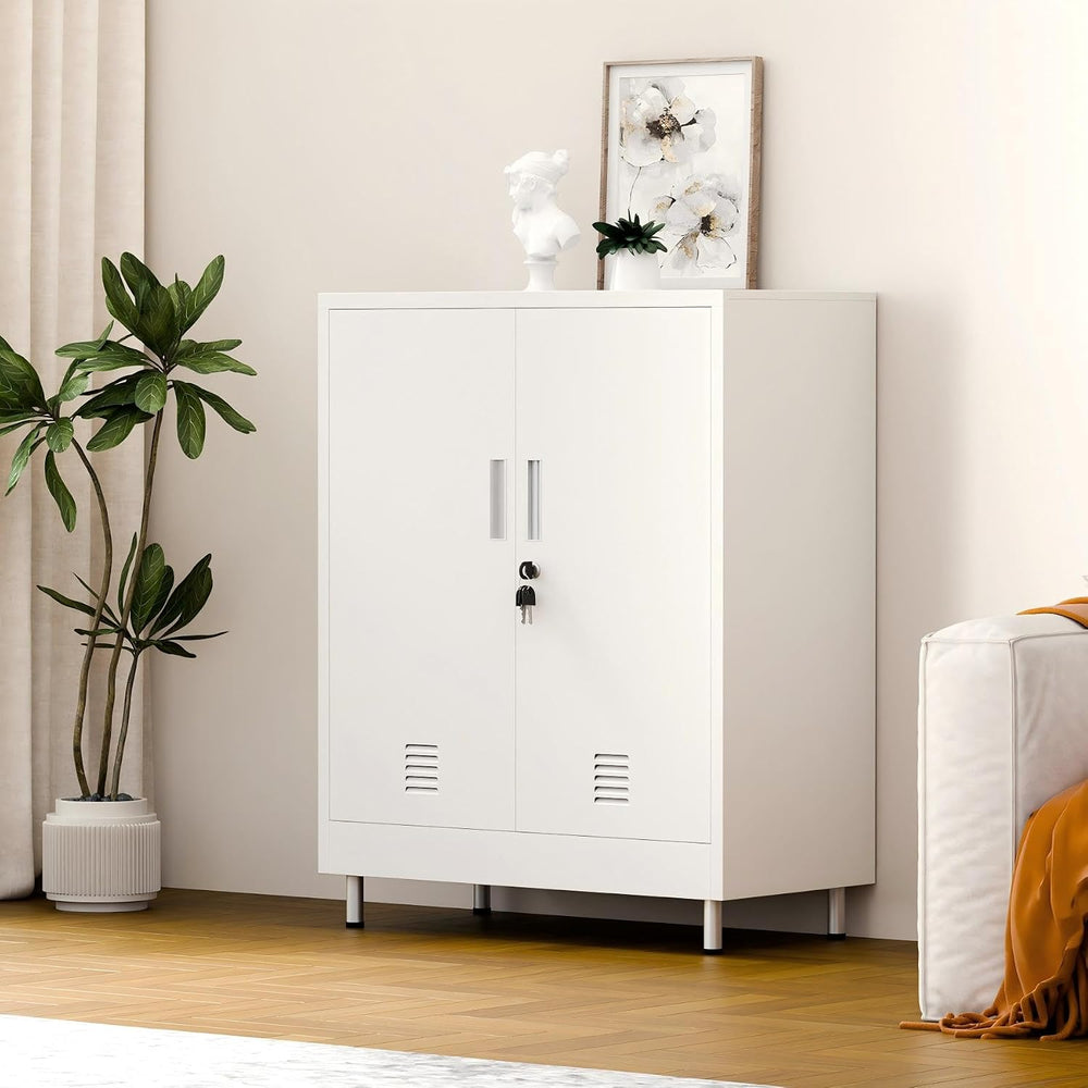 JINGUR Metal Storage Cabinet with Locking Doors and 2 Adjustable Shelves, Loc...