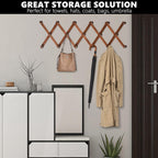 Amber Home Wood Accordion Wall Rack 17 Hooks (Pegs), Expandable Wall Mounted Hanger for Coat, Hat, Scarf, Coffee Mugs, X Shape Coat Hooks (Antique Retro Color)