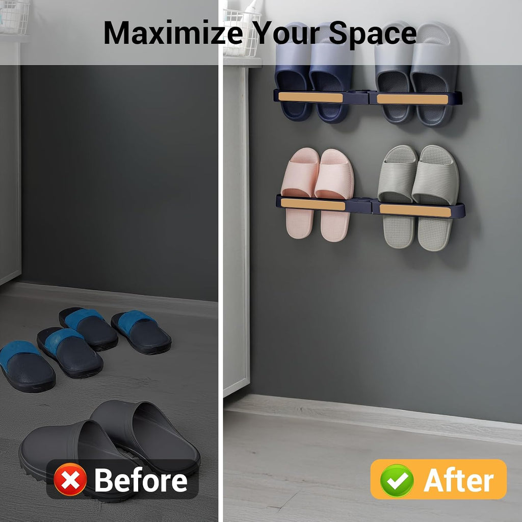 Multi-Functional Wall Mounted Storage Rack Foldable Shoe Holder for Bathroom and Entryway Space Saving Organizer(Blue)