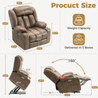 Oversized Power Lift Recliner Chair, Big and Tall, Light Brown | Lift Chairs with Massage and Heating, Breathable Faux Leather with Metal Cup Holders, USB A&C Ports