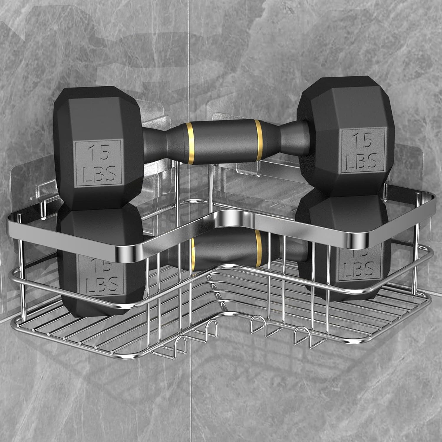 Yazoni Shower Caddy 2-Pack, No Drilling Shower Organizer Corner Shelf for Bathroom Tub, Stainless Steel Shower Caddy Corner Shelf for Bathroom Kitchen(Silver)