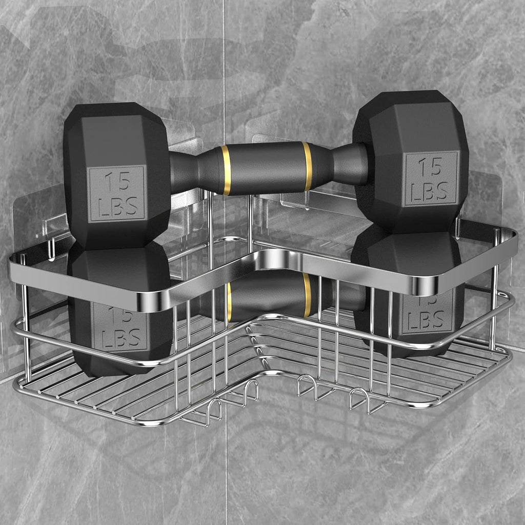 Yazoni Corner Shower Caddy, 4-Pack Adhesive Shower Shelves with Soap Holder No Drilling, Rustproof Bathroom Shower Organizer Storage, Silver