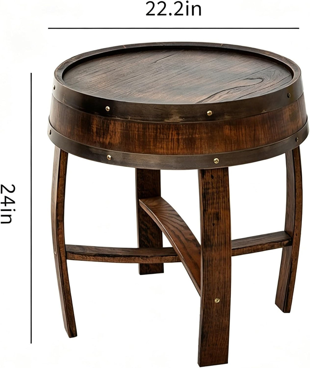 KANG DONG Rustic Round End Table, Whiskey Barrel End Table, Solid Wood Farmho...