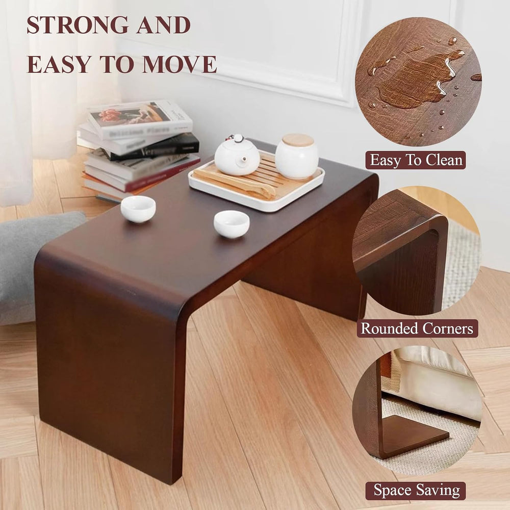 C-Shaped End Table Solid Wood Sofa Side Table for Living Room,Small,Modern,Be...