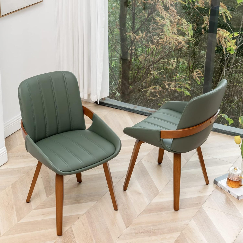 Mid Century Modern Faux Leather Upholstered Dining Room Chairs,Armless Accent...