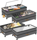 Under Bed Storage with Wheels 4-Pack, 75L XXL Under the Bed Storage Containers Large, 12" Tall Adjustable Storage for Underbed with Lids, Rolling for Shoes, Clothes, Blankets (4PCS-Grey)