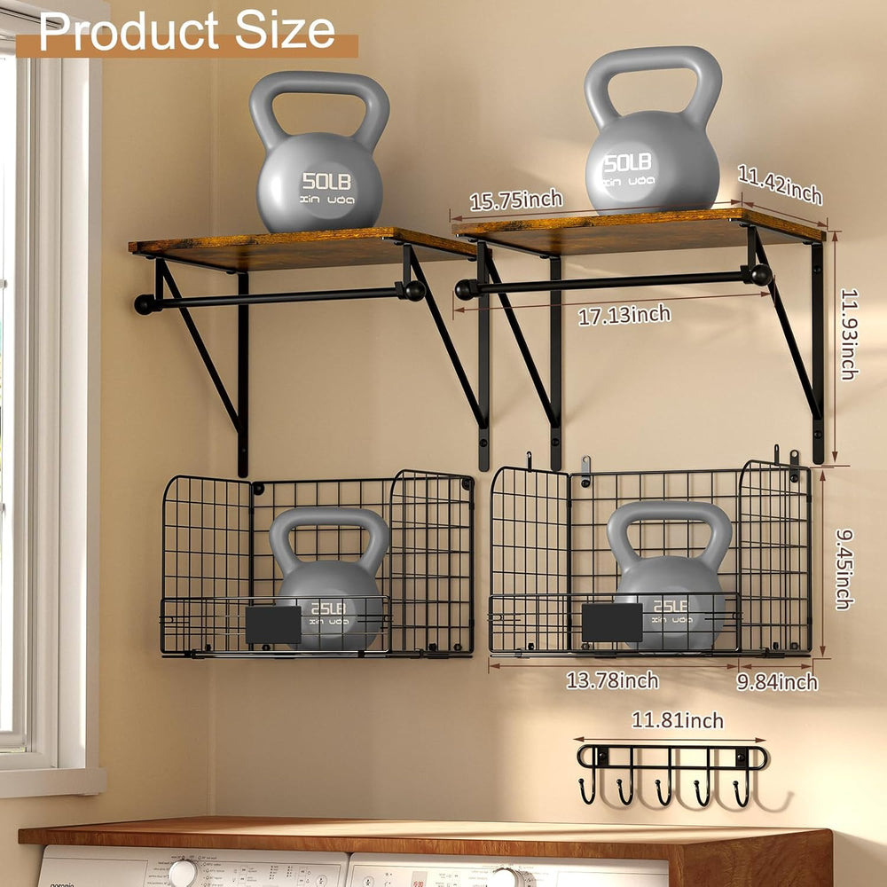 Laundry Room Shelves Wall Mounted with Wire Baskets, Over the Washer and Drye...