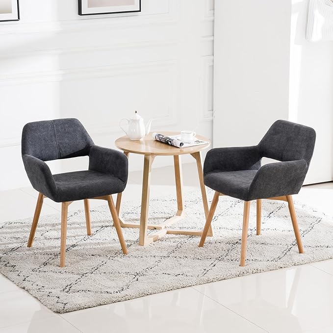 Mid Century Modern Dining Chairs Set of 2 & 4 & 6 Comfy Accent Chair Upholstered Fabric Kitchen Dining Living Room Chairs for Bedrooms Waiting Room Home Arm Desk Chair No Wheels (Charcoal, 2)