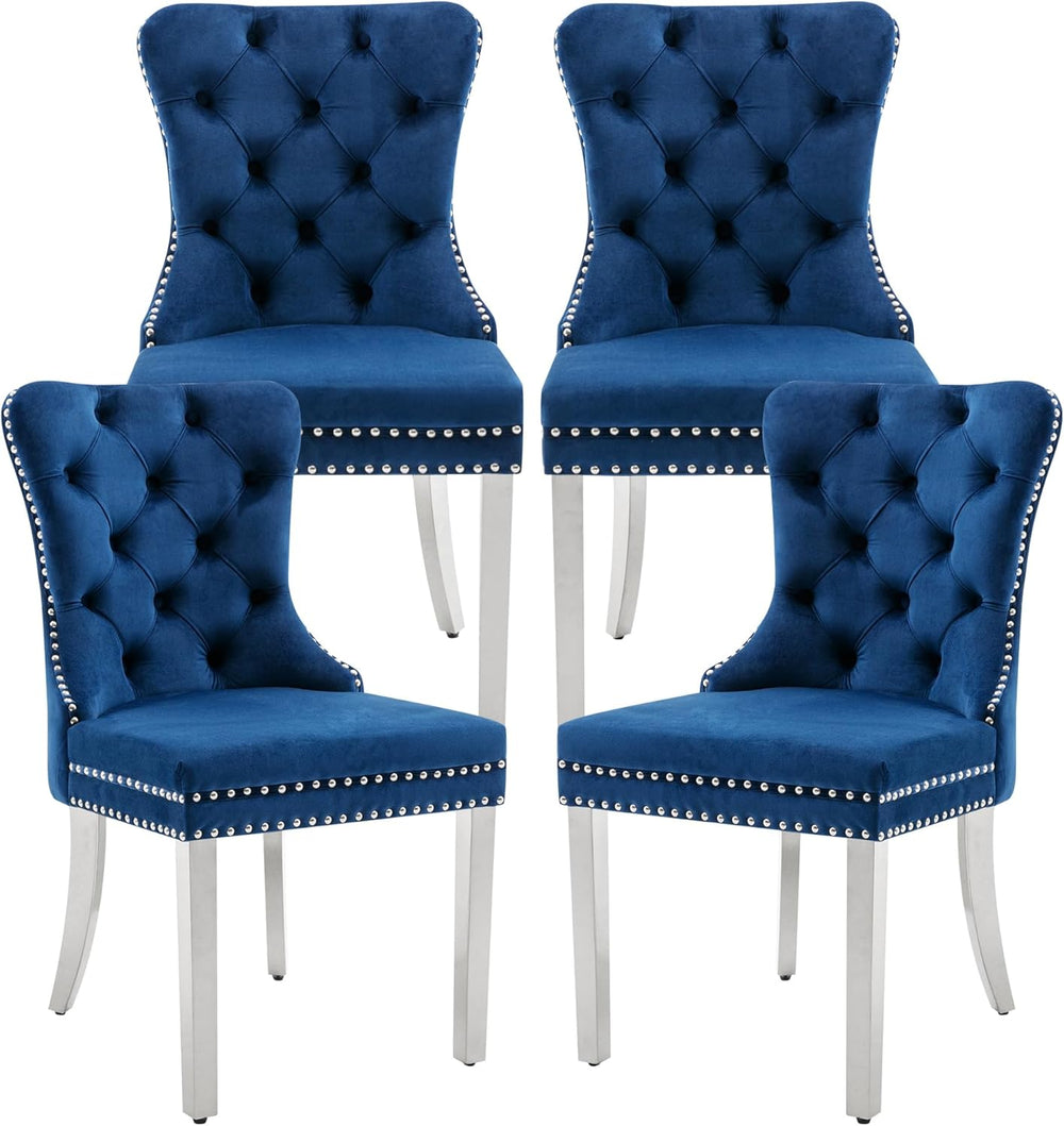 Dining Room Chairs Set of 4, Tufted Velvet Chairs with Modern Stainless Steel...