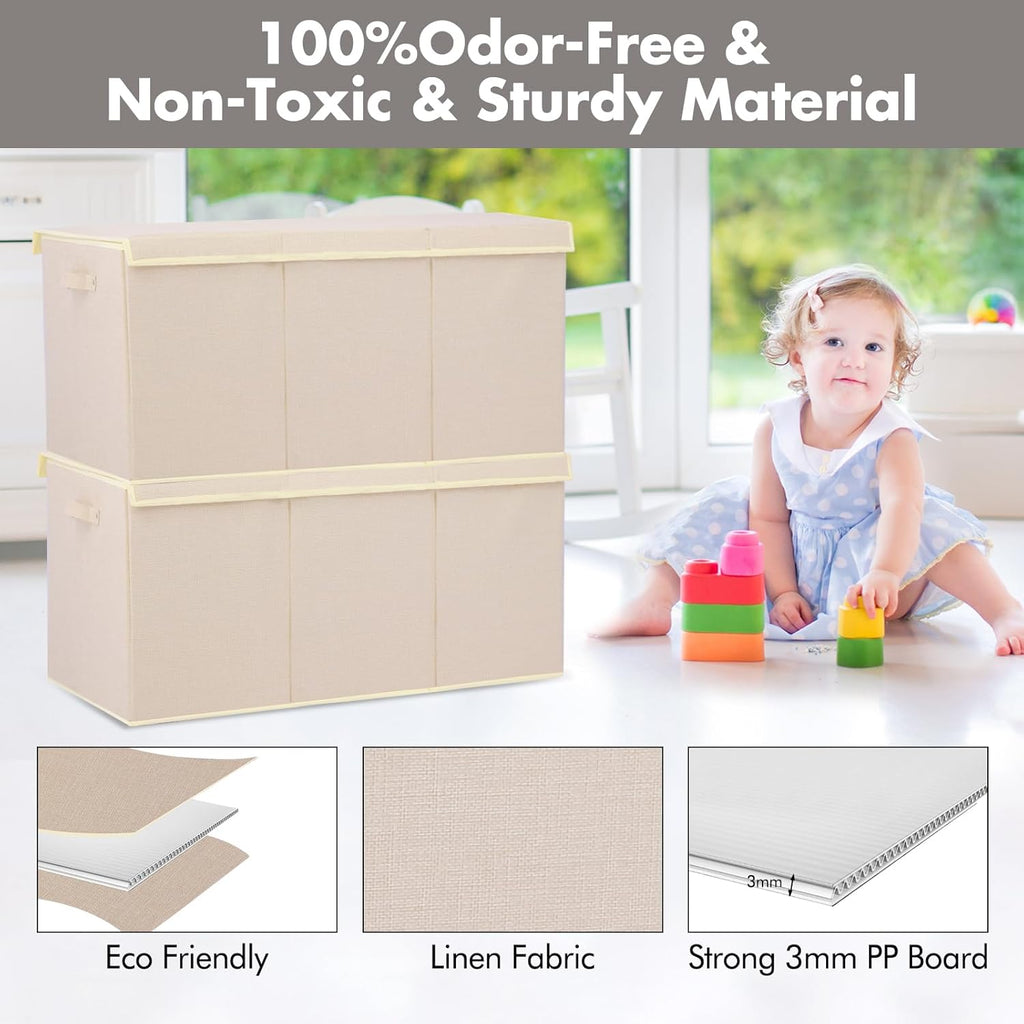 Extra Large Toy Box 167L, Sturdy Toy Storage Chest Organizer Bin Baskets with 2 Removable Divider for Boys, Girls, Kids, Nursery, Bedroom, Playroom, 35.5"x17" x17" (Linen Beige)