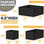 SpaceAid Drawer Organizer for Clothes, 18 Pack Dresser Drawer Organizer Bins, Closet Organizers and Storage Dividers for Clothing, Underwears, Socks (Black)