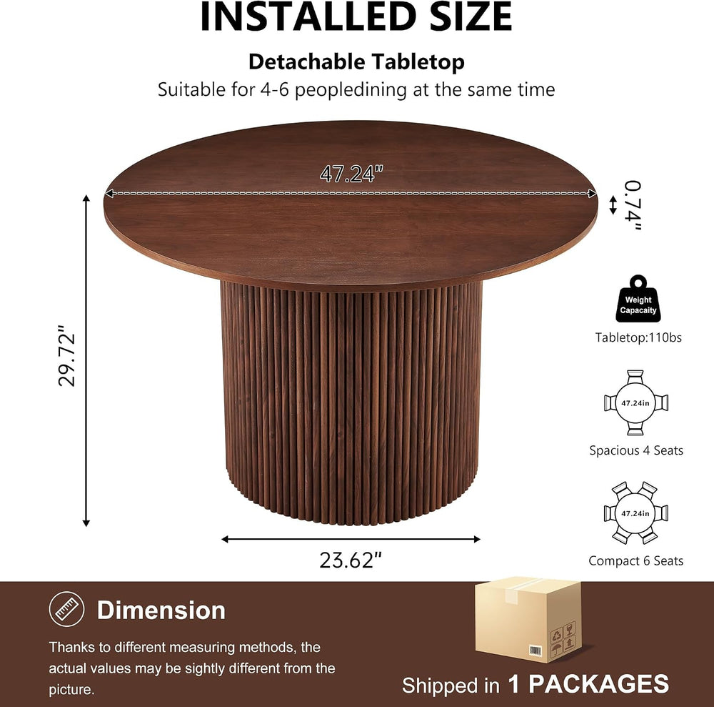 Homedot 47" Round Kitchen Dining Table Walnut for 4 with Veneer Tabletop...