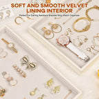 Beige Velvet Jewelry Tray for Drawers Jewelrys Display Tray Stackable Jewelry Organizer Trays for Necklace Bracelet Ring Watch (1 Pack)