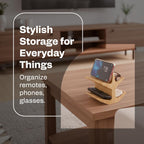 Decorative Remote Control Holder - Multiple Eyeglass Holder Stand - Remote Caddy for Table Bed - Wooden TV Remote Holder Storage - Coffee Table Organizer - Bedside Reading Glasses Holder