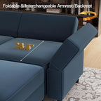 Belffin Modular Sectional Sofa with Storage Chaises Sectional Sleeper Sofa Couch 8 Seat Sectional Bed Blue