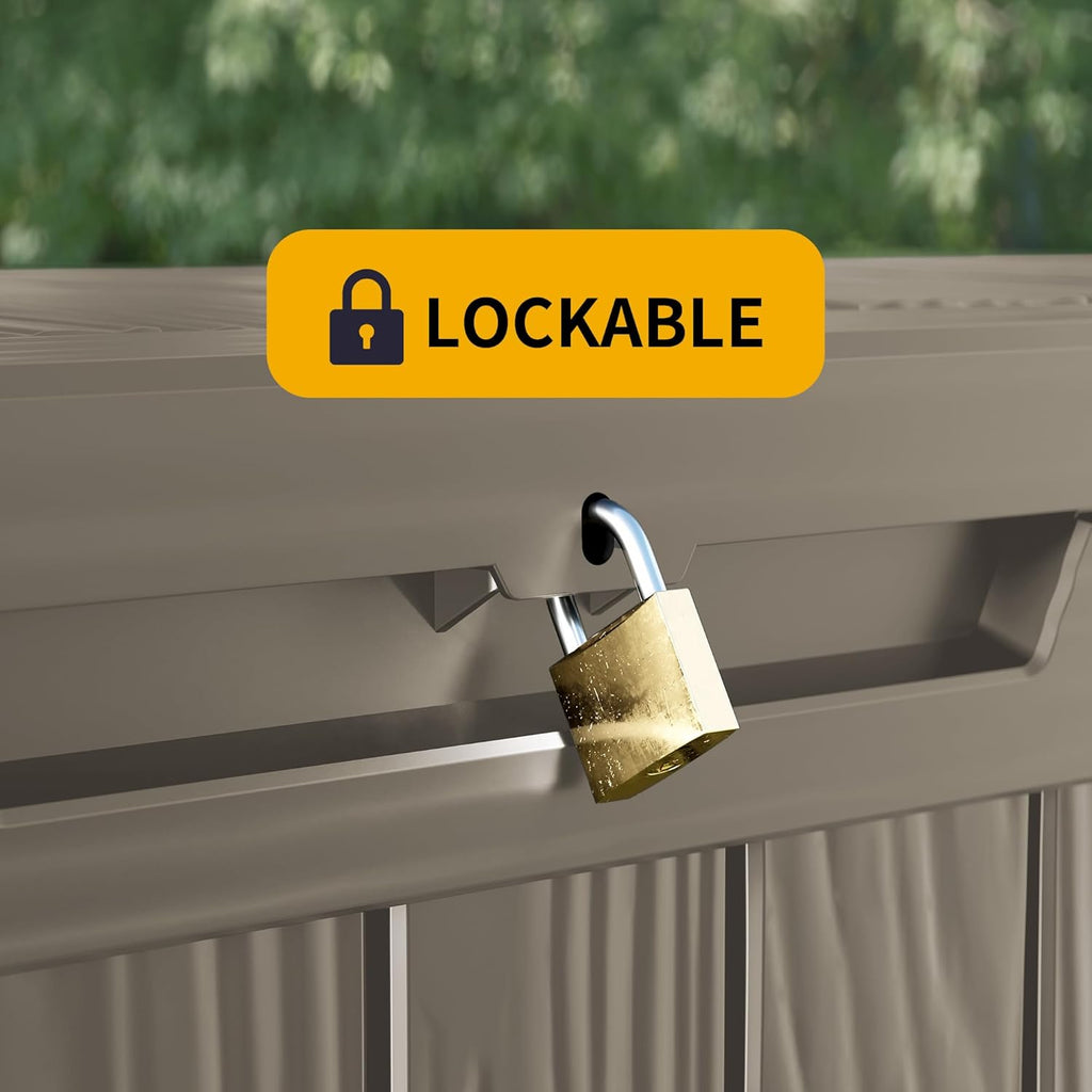 150 Gallon Outdoor Storage Box Waterproof Lockable Resin Deck Box Large, Patio Storage Bin for Pool Accessories Cushion Furniture, Garden Tools, UV-Resistant Outside Delivery Grey