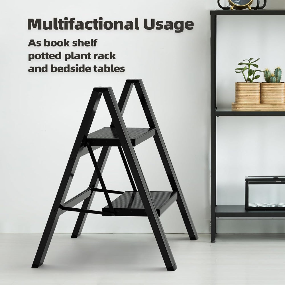 HillhutApex Aluminum Step Stool Foldable,2 Step Ladder (Black)