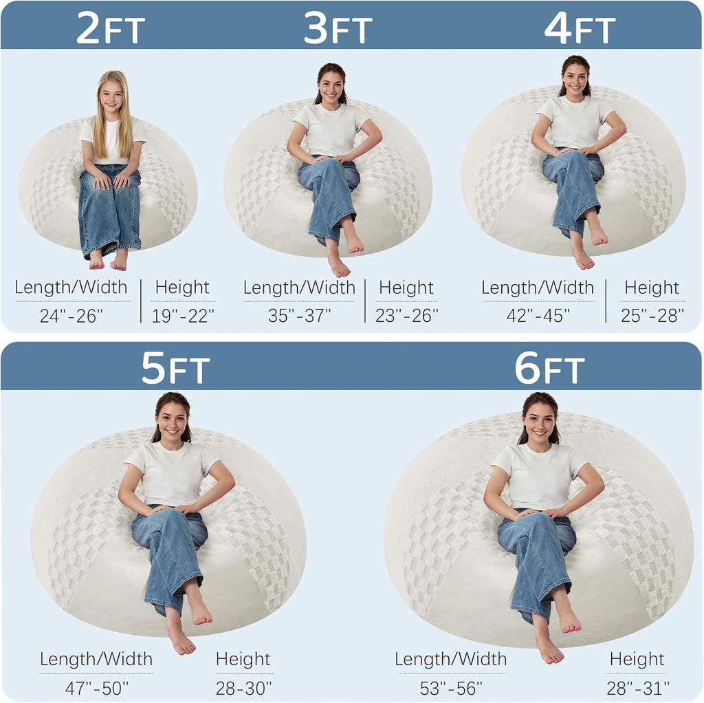 HABUTWAY Adults Bean Bag Chair, Teardrop Beanbag with Memory Foam Filled | Bean Bag Sofa With Removable Cover, Cozy Boneless Chair with Handle for Living Room, Bedroom (Checkerboard White 4FT)
